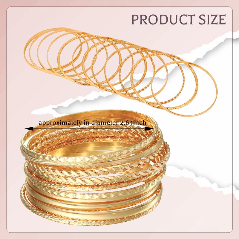 MILAKOO 12Pcs Gold Multi Layer Bangle Cuff Stackable Ethnic Glossy