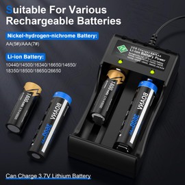 BOANV 18650 Battery Charger 2 Slot USB Cable Universal Charger for Rechargeable Batteries 18650 10440 26650 14500 16340 16650 18350 14650 18500, Li-ion Batteries AA/AAA Battery,Multi-Battery