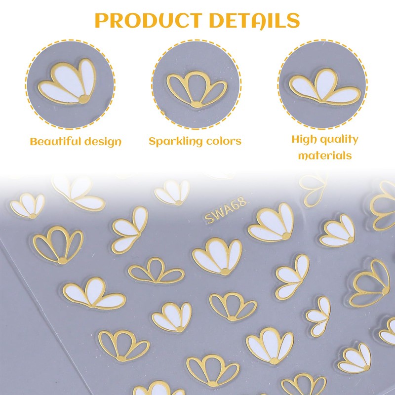 Kabwea 4 Glitter Nail Stickers with Three-Petal Design, Nail Stickers