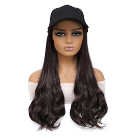 AliRobam Hat Wigs Long Baseball Cap Wig with Wavy Ends Synthetic Hair Extensions attached for Women girls Adjustable Wig Hat (Brown, 20inch)