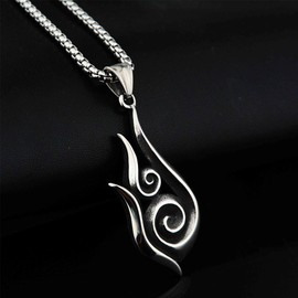 Auriselle Men's Necklace Flame Pendant Vintage Viking Stainless Steel Chain Retro Gothic Pendant Jewellery Gifts for Men Boys Father Length 60 cm, Stainless Steel, No Gemstone