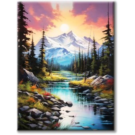 Yiminu.DS Diamond Painting Adults, Diamond Painting Pictures Flowers 30 x 40 cm 5D Diamond Painting Craft Set Craft Wall Decoration Landscape Mountain River
