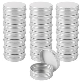 SHUESS Pack of 30 Aluminium Tins, 30 ml Round Aluminium Tin Portable Small Tin Cans with Lid, Aluminium Empty Container for Lip Balm, Ointments, Cosmetic Cream, Mini Candles, Crafts Jewellery (Silver)