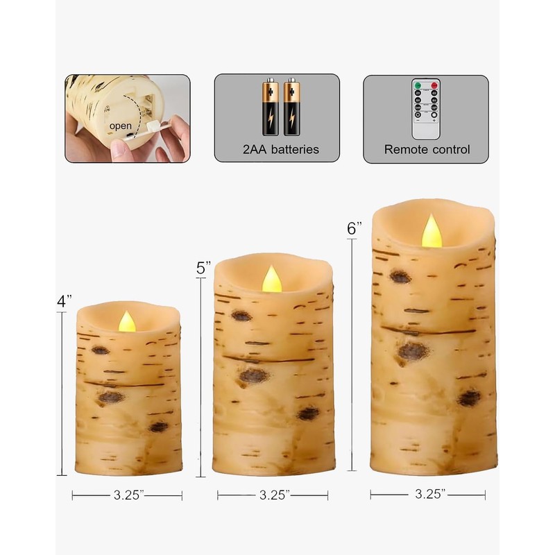 Comenzar Flameless Candles Birch Bark Candle LED Candles Home Decor