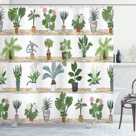 Lunarable Geranio Cortina de Baño, Plantas de Interior Botánico, Paño Conjunto de Decoración de Baño de Tela y Ganchos, 70" Alto, Multicolor