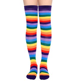 YELAIVP Girl's Stripe Rainbow Thigh High Socks Cosplay Over Knee Stockings Gloves Set Arm Leg Warmers for Women