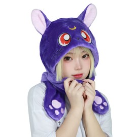 DAZCOS Sailor Luna Hat Cosplay Kigurumi Cap for Women Soft Plush Coif with Cute Moon Pattern (Purple)