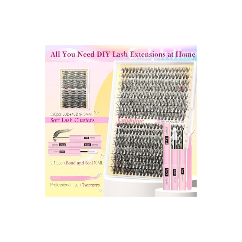 Eyelash Extension Kit 320PCS Lashes Clusters 30D+40D Lash Extension Kit