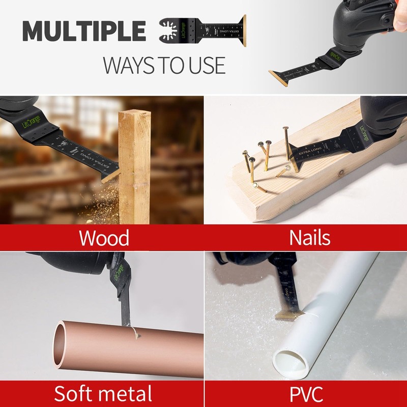 Litorange 5 Pcs Extra-Long Titanium Oscillating Multitool Blades, Universal Quick