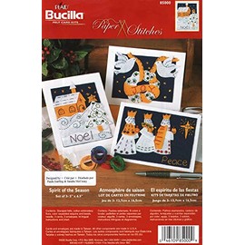 Bucilla 85000 Christmas Holiday Felt Card Kit"Spirit of the Season" Felts Sequins Beads Snowflakes Joy Noel Peace - Set of 3 - Cards and Envelopes 5" x 6.5"