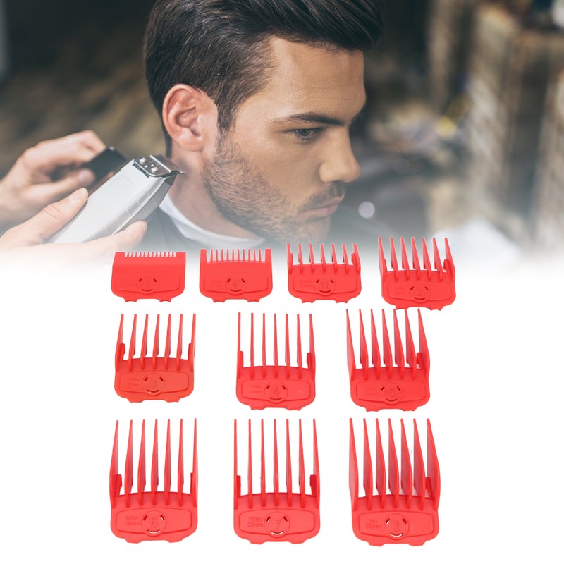 10pcs Professional Hair Clipper Guide Comb Red Hair Trimmer Cutting