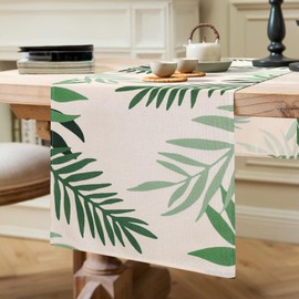 Modern Living Room Table Runner Green Dark Green Leaves Polyester Table Runner Dining Room Table Runner Washable Table Runner Decoration Table Runner Country House Style for Table Decoration 33 x 183