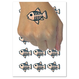Fish Skeleton Bones Temporary Tattoo Water Resistant Fake Body Art Set Collection - 54 1" Tattoos (1 Sheet)