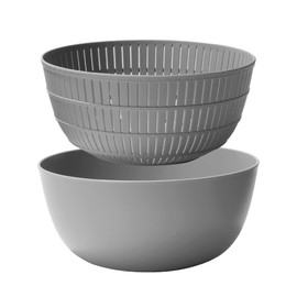 LIKE-IT Colander & Bowl Colander & Bowl Colander & Bowl Colander Can Be Used for Rice Sharpening, Diameter 9.9 x Height 4.1 inches (22.7 x 10.4 cm), Bowl: 9.3 x 4.2 inches (23.7 x 10.7 cm), Gray, Made in Japan, Colander and Cold Drainable, 3.2L