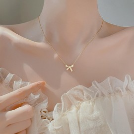NORLSO Gold Bow Necklace for Women Ribbon Necklace Gold Silver Bow Ribbon Necklace Rhinestone Bow Pendant Necklace Birthday Jewelry for Women