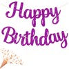 JEKUGOT Purple Happy Birthday Banner, Pre-Strung-Glitter Birthday Garland Sign Garland for Kids and Adult Women Girls Birthday Party Decorations Decor