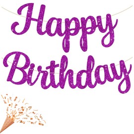 JEKUGOT Purple Happy Birthday Banner, Pre-Strung-Glitter Birthday Garland Sign Garland for Kids and Adult Women Girls Birthday Party Decorations Decor