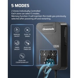 DEWENWILS 200W Low Voltage Landscape Transformer, 2 Zone Independent Control, 120V to 12V/14V AC, Outdoor Landscape Lighting Transformer with Timer & Photocell Sensor, Weatherproof