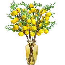 10 Pieces Artificial Lemon Branches Yellow Fake Lemon Decor Vivid Lemon Decorations Farmhouse Style Table Centerpiece for Kitchen Party Farmhouse Table Centerpiece Home Decorations, 23.62 Inches