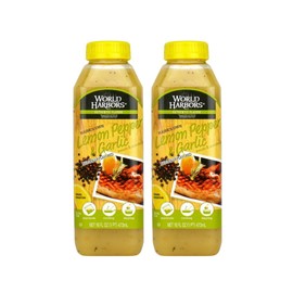 World Harbors Lemon Pepper Garlic Sauce & Marinade, Made in Maine, Ideal for Chicken Wings, Seafood, Grilled Meats, Salads, Stir-Fries, Sandwiches, Salads, Garnish Dipping Sauce 16 oz (Pack of 2)