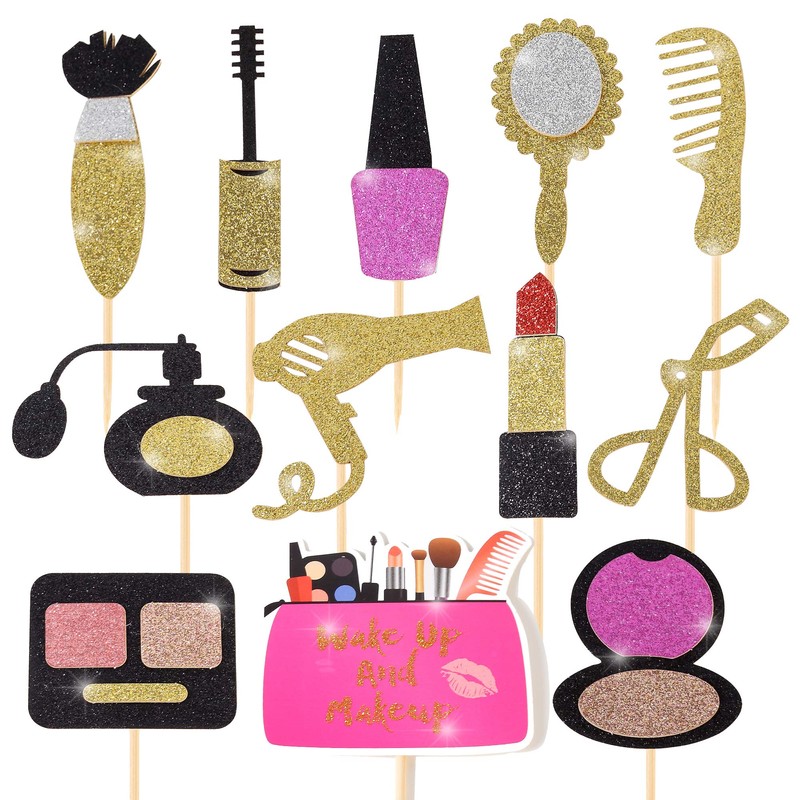 Glitter Make up Cupcake Toppers Bachelorette Party Cupcake Picks Bridal