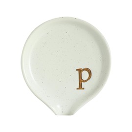 COLLECTIVE HOME - Ceramic Coffee Spoon Rest, Monogram Ceramic Spoon Holder, 3.8 Inches Coffee Spoon Holder, Mini Teaspoon Rest, Small Spoon Holder for Stove Coffee Bar (p)