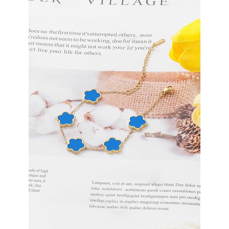 14K Gold Dainty Four Leaf Clover Bracelets for Women Lucky