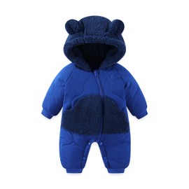 JiAmy - Mameluco de invierno para bebé, con capucha, para niños y niñas, con capucha, grueso, resistente al viento, ropa de invierno para bebés, Azul marino, 6-9 meses