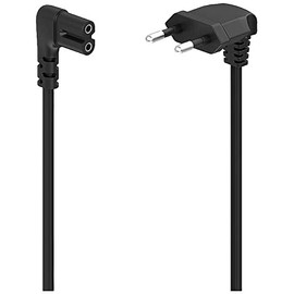 Hama Power cable, angled, 2 pin, Euro plug, 5 m (double groove/C7, power cable, power cable, Euro plug, device cable, for printers, power supplies, TV, radio, cassette recorder etc.) black