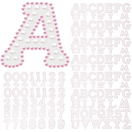 Towfed 214 Pcs 8 Sheets Pearl Self Adhesive Stickers 6 Sheets A-Z Glitter Rhinestone Letter Stickers and 2 Sheet 0-9 Glitter Number Stickers Bling Crystal Alphabet Sticker for DIY Crafts (White+Pink)