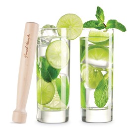 Final Touch Mojito Glass & Muddler Set - 2 10oz Tom Collins Glasses & Wooden Cocktail Muddler for Crushing Fresh Ingredients, Lead-Free Glassware, Dishwasher Safe Barware Essentials
