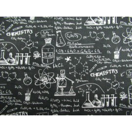 Science Chemistry Lab Flasks Tubes Formulas In Black Cotton Fabric Fat Quarter