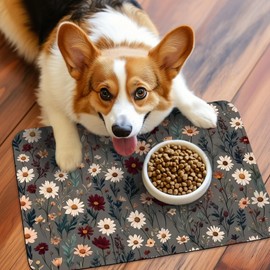 Patterned Cat & Dog Bowl Mat for Food and Water, 12"×20" Quick Dry Absorbent Pet Feeding Mat, Eco-Friendly Dog Placemat