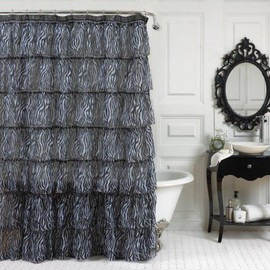 Lorraine Home Fashions Gypsy Zebra Shower Curtain, 70 by 72-Inch, White/Black
