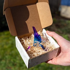 Hand Blown Glass Hummingbird Garden Suncatcher 3.5" x 3" Purple Aqua - Bird Decor Figurines Sun Catchers Indoor Window Hanging Outdoor Decor Home Office Glass Ornament Car Charm