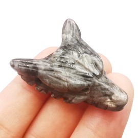Manekieko Natural Black Labradorite 35mm Wolf Head Pocket Crystals and Healing Stone Figurine,Haped DIY-Jewelry Pendant