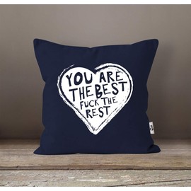 MoonWorks® Cushion Cover You Are The Best The Rest Heart Saying Love Gift Anniversary Birthday Valentine's Day Navy One Size