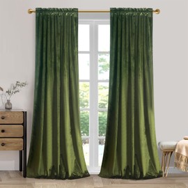 Roslynwood Velvet Moss Green Curtain 84 inches Long - Curtains Room Darkening Rod Pocket Thermal Insulated Window Luxury Drapes for Bedroom/Living Room,W52 x L84, 2 Panels