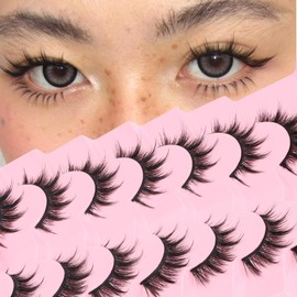 Veleasha Lashes Manga Eyelashes Cat Eye Lashes Spiky Eyelash C Curl Lash Wispy Natural Look False Eyelashes with Soft Cotton Band 7 Pairs Pack (Sunny)