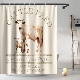 Final Friday Farmhouse Abstract Animal Cattle Feed Cow Rustic Theme Fabric Shower Curtain Sets Bathroom Decor with Hooks Waterproof Washable 72 x 72 inches Ivory White