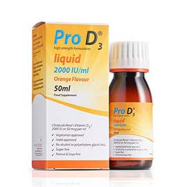 PRO D3 Pro D3 Liquid 50ml (Vitamin D3-2000 IU / 50mcg) [Alcohol Free] Vegetarian Society Approved - Gluten Free - Salt Free - Gelatin Free - SOYA Free - Peanut Free - Sugar Free - Halal - Kosher