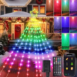 16.5FT Christmas Outdoor Waterfall Star String Lights 315 LEDs, 8 Lighting Modes Decorative Waterproof String Lights for Yard, Patio, Party Wedding Yard Home