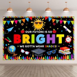 Luminora 72x43inch Black Kindergarten Graduate Backdrop Our Future is So Bright Background 2025 Colorful Preschool School Kids Prom Party Decorations Banner