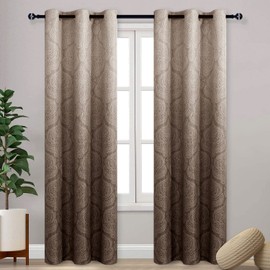 DWCN Ombre Blackout Curtains for Bedroom - Damask Patterned Thermal Insulated Energy Saving Grommet Curtains for Living Room, Set of 2 Gradient Window Curtain Panels, 42 x 84 Inches Long, Brown