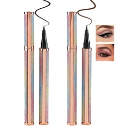 2PCS Black and Brown Felt Tip Liquid Eyeliner Pens, Starry Waterproof Long-Lasting Smudge-Proof Slim Eye Liners for All Eye Shapes, Eye Makeup Tools