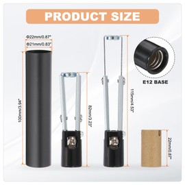 PATIKIL E12 Length Adjustable Candle Bulb Socket, 6 Set Candelabra Base Bulb Holder with 4" Black Metal Candle Cover Sleeves Cardboard Insulator, Black