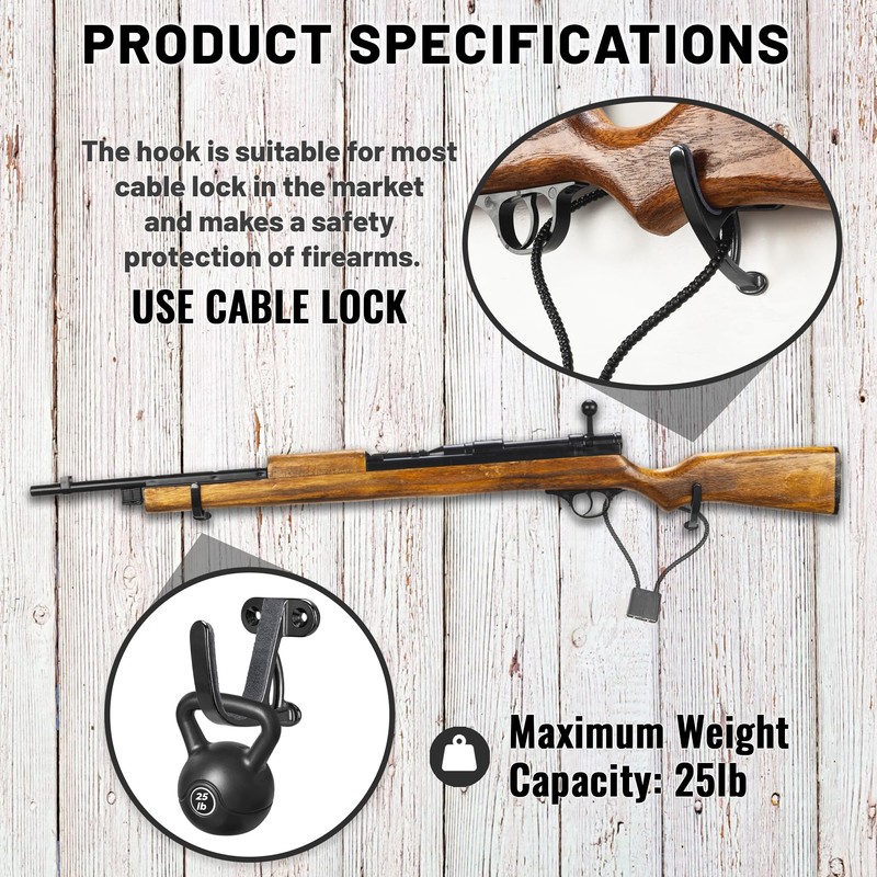 LOIUO Gun Rack Storage Wall Mount Rifles Shotgun Hooks Horizontal