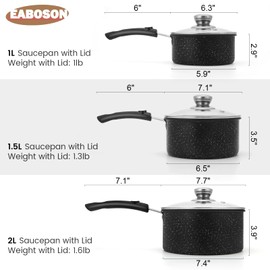 EABOSON Nonstick Saucepan with Lid, 1QT & 1.5QT & 2QT Small Milk Pots Set with Healthy Teflon Coating, Multipurpose Induction Compatible Cooking Pans Kitchen Cookware Set