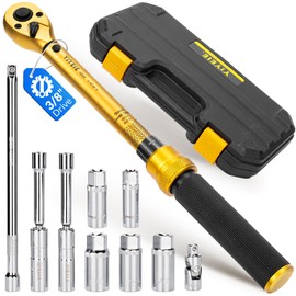 YIYEIE 10PCS Full Magnetic Spark Plug Socket Set with 3/8" Drive Torque Wrench (5-50 FT.LB/6.8-67.8Nm), Swivel Magnetic Spark Plug Removal Kit Includes 14, 16, 18mm& 9/16, 5/8, 3/4, 13/16 Inch Sockets