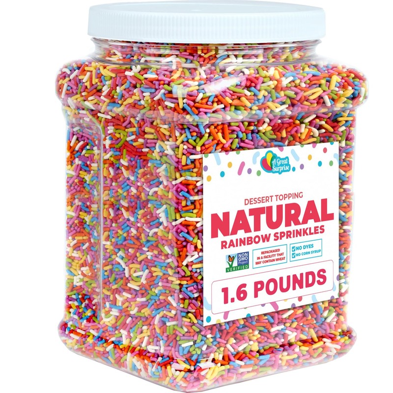 A Great Surprise Dye-Free Rainbow Sprinkles – 1.6 Pounds -